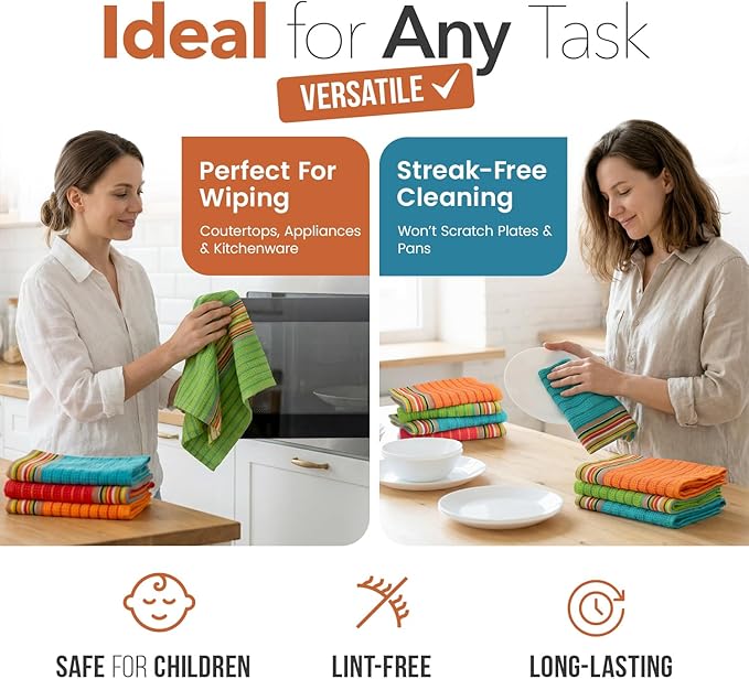 TEXAS LINEN CO. Kitchen Dish Towels, 100% Cotton Salsa Towels, Set of 8 (16x28 Inches), Multi Purpose Cooking Drying Restaurant Bar Cleaning Cloth Napkin, Highly Absorbent, Lint Free, Multi-Color