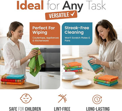 TEXAS LINEN CO. Kitchen Dish Towels, 100% Cotton Salsa Towels, Set of 24 (16x28 Inches), Multi Purpose Cooking Drying Restaurant Bar Cleaning Cloth Napkin, Highly Absorbent, Lint Free, Multi-Color