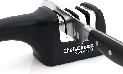 Chef'sChoice Professional Manual Knife Sharpeners AngleSelect for 15- and 20-Degree Straight-Edge and Serrated Knives with Diamond Abrasives Precise Angle Control & Compact Footprint, 2-Stage, Black