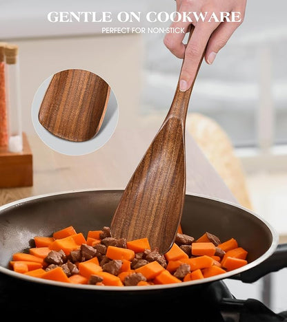 Wooden Spatula Spoon, Multifunction Spatula Cooking Spoon for Non Stick Cookware, Heat Resistant Acacia Wood Kitchen Utensils for Cooking, Serving, Scooping, Scraping, BPA-Free, 11.6 x 2.8 Inch