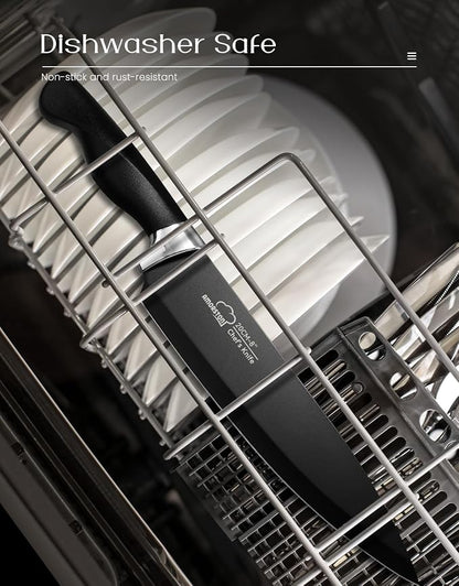Amorston Knife Set, 15 Piece Kitchen Knife Set with Block and Built in Sharpener, German Stainless Steel Dishwasher Safe Knife Block Set, Black Kitchen Knives Set for Home Cooking Fathers Day Gift