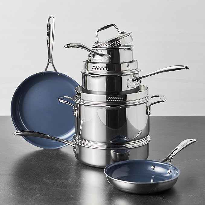 ZWILLING Clad CFX 10-pc Stainless Steel Ceramic Nonstick Cookware Set