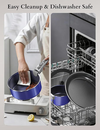 Pro DUXANO 12PC Nonstick Pots and Pans Set&Hybrid 3-Ply Stainless Steel Skillet, High Heat Sear&Fry, 2-Layer Ceramic Induction Cookware, 9H Scratch-Resistant&Anti-Warp,PFAS Free,All Cooktop/Dishwasher