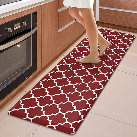 WISELIFE Kitchen Mat Cushioned Anti-Fatigue Kitchen Rug,17.3"x 60",Non Slip Waterproof Kitchen Mats and Rugs Heavy Duty PVC Ergonomic Comfort Mat for Kitchen, Floor Home, Office, Sink, Laundry,Red