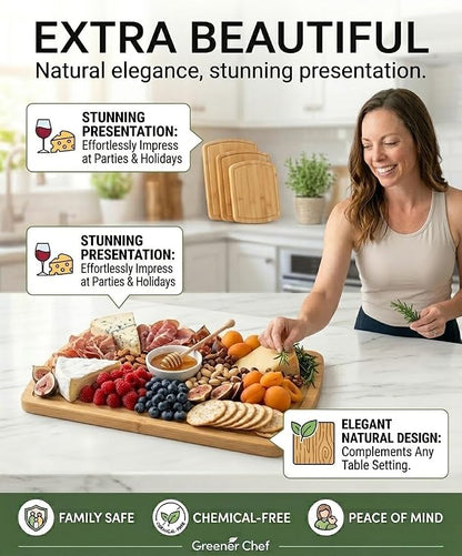 Greener Chef Luxury Bamboo Cutting Board Set of 3 with Glue-Free Surface Technology - Extra Spacious Wood Cutting Boards for Kitchen and XL Chopping Board Set - Replacements for Life