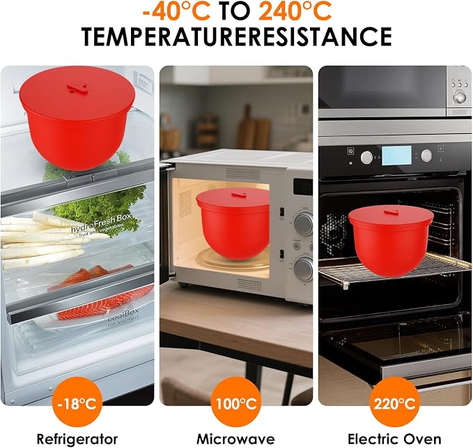 3-Pack Silicone Bowl Liners with Lids for KitchenAid 6-Qt Bowl-Lift Bowls Only, 2mm Extra-Thick Premium Silicone, Built-In Air Vents for Dough Proofing, Dishwasher Safe, BPA-Free