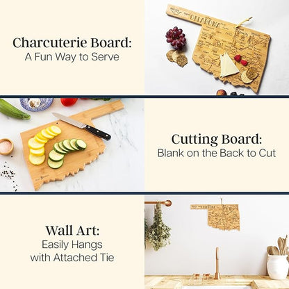 Totally Bamboo Destination Oklahoma Shaped Cutting Board – Bamboo Charcuterie and Serving Board with Hang Tie for Wall Display