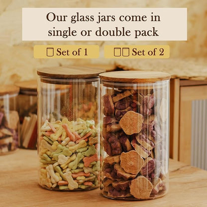 Labina Glass Storage Container Airtight Food Jars Kitchen Canister with Wood Lids, 81 Oz Wide Mouth Pantry Organization Glass Jar for Flour, Sugar, Cookie, Spagetti, Nuts and Candy (2 Pack)