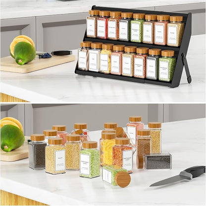Spice Rack Organizer for Cabinet, 12.8 to 21.8in Expandable Spice Rack, Metal 2 in 1 Spice Drawer Organizer Spice Shelf for Kitchen Countertop Cabinet Drawer, Fits Jars ≤2.1in(Jars Not Included)