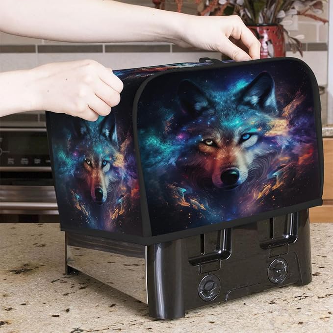 Toaster Cover 2 Slice Wide Slot Galaxy WolfBread Toaster Oven Dustproof Cover Small Appliance Kitchen Covers Dust and Fingerprint Protection for Women Gift 2 Slice