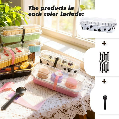 24 Pack Mini Loaf Pans, 7.5oz Mini Cake Pan & Mini Cupcake Pan Set – Disposable Aluminum Baking Pans with Lids, Spoons & Stickers, Premium Sturdy Gift Set for Cakes, Cupcakes, Desserts & Party Treats