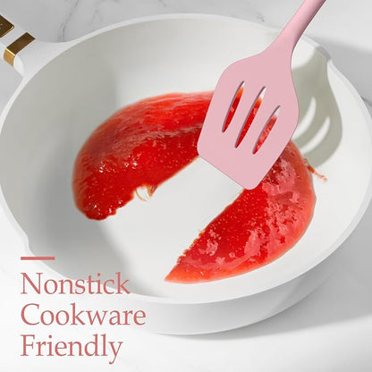 LIANYU Pink Silicone Cooking Utensils Set of 8, Non-Toxic Kitchen Utensils with Spatulas Spoons, Heat Resistant Non-Scratch Kitchen Tool, Healthy & Dishwasher Safe