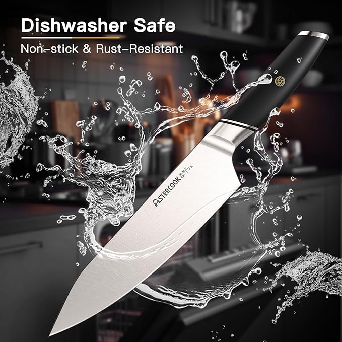 Astercook Chef Knife, 8 Inch Professional Kitchen Chef Knife, German High Carbon Stainless Steel Ultra Sharp Knife, Chefs Knives with Ergonomic Handle and Gift Box (ABS Handle), Mothers Day Gifts