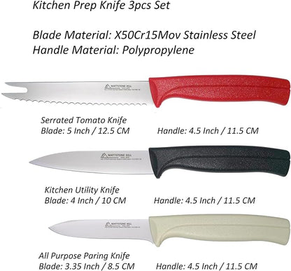 Paring Knife Set, MATTSTONE HILL Kitchen Prep Knife Set - Serrated Tomato Knife, Kitchen Utility Knife, Paring Knife, German Steel, Red Black White