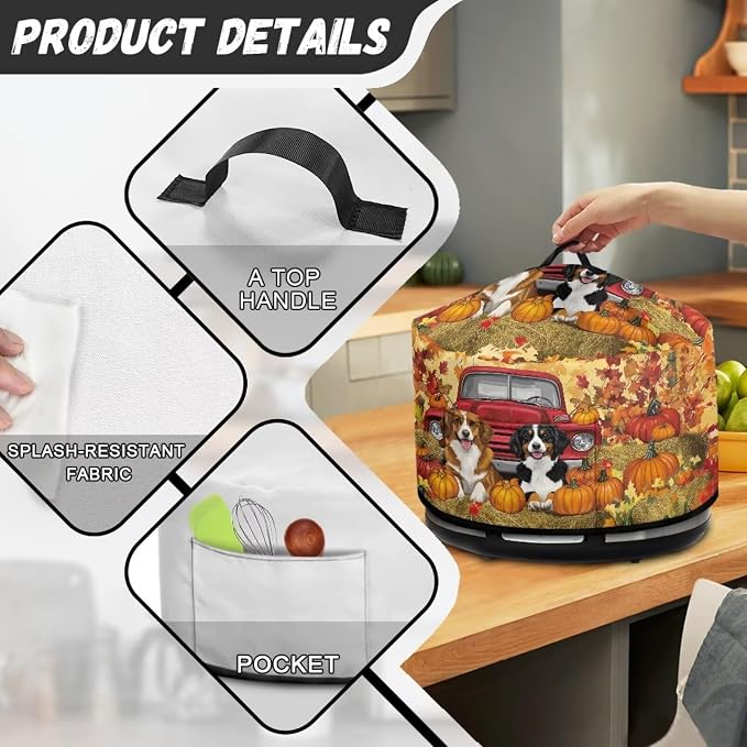 Autumn Dogs Truck Slow Cooker Dust Cover Protection Compatible with 6-8 qt Crock for Pot Small Kitchen Appliance Thanksgiving Decor Dust Cover