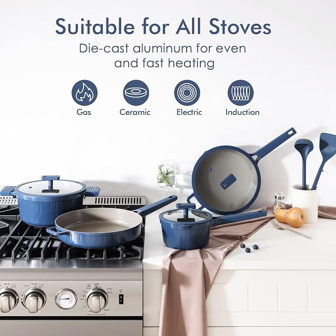SENSARTE 14 Pcs Pots and Pans Set Nonstick, Non toxic Ceramic Cookware Set with Nanoscale Dense Coating, High Heat Resistant Induction Cookware, Healthy Kitchen Cooking Set, PFOA/PFAS/PTFE Free