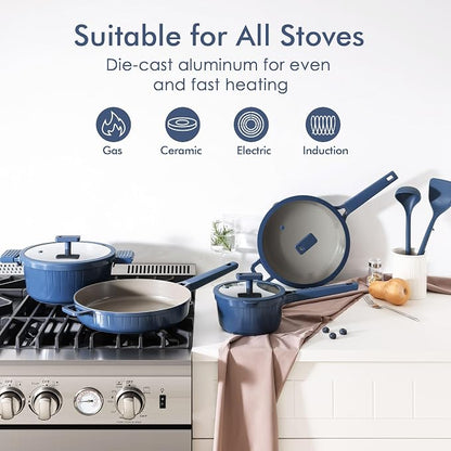 SENSARTE 14 Pcs Pots and Pans Set Nonstick, Non toxic Ceramic Cookware Set with Nanoscale Dense Coating, High Heat Resistant Induction Cookware, Healthy Kitchen Cooking Set, PFOA/PFAS/PTFE Free