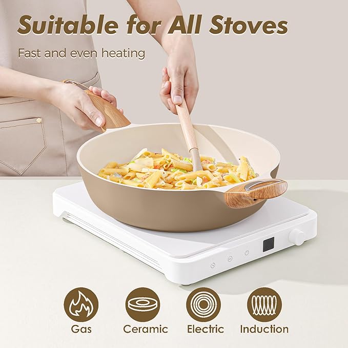 SENSARTE Ceramic Nonstick Frying Pan Skillet with Lid, 10.5 Inch Deep Frying Pan, 3.8 Qt Saute Pan, Induction Pan, Healthy Non Toxic Cooking Pan with Helper Handle, PFOA PFAS PTFE Free