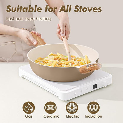 SENSARTE Ceramic Nonstick Frying Pan Skillet with Lid, 10.5 Inch Deep Frying Pan, 3.8 Qt Saute Pan, Induction Pan, Healthy Non Toxic Cooking Pan with Helper Handle, PFOA PFAS PTFE Free