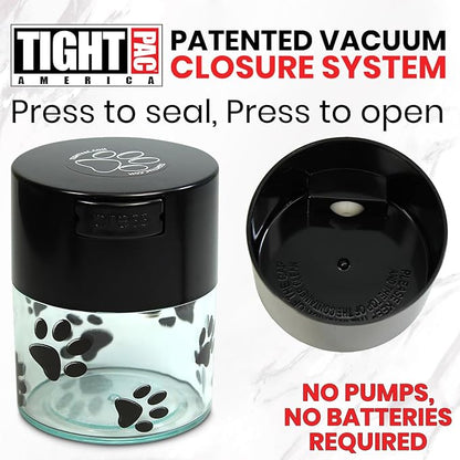 Pawvac 3 Ounce Vacuum Sealed Pet Food Storage Container; Black Cap & Clear Body/Black Paws