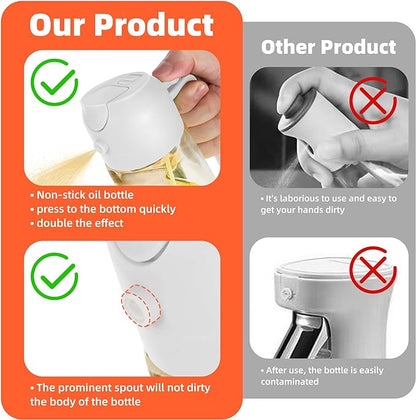 TrendPlain 16oz/470ml Glass Olive Oil Sprayer for Cooking – 2 in 1 Olive Oil Dispenser Bottle for Kitchen Gadgets and Air Fryer Accessories, Salad, BBQ - White