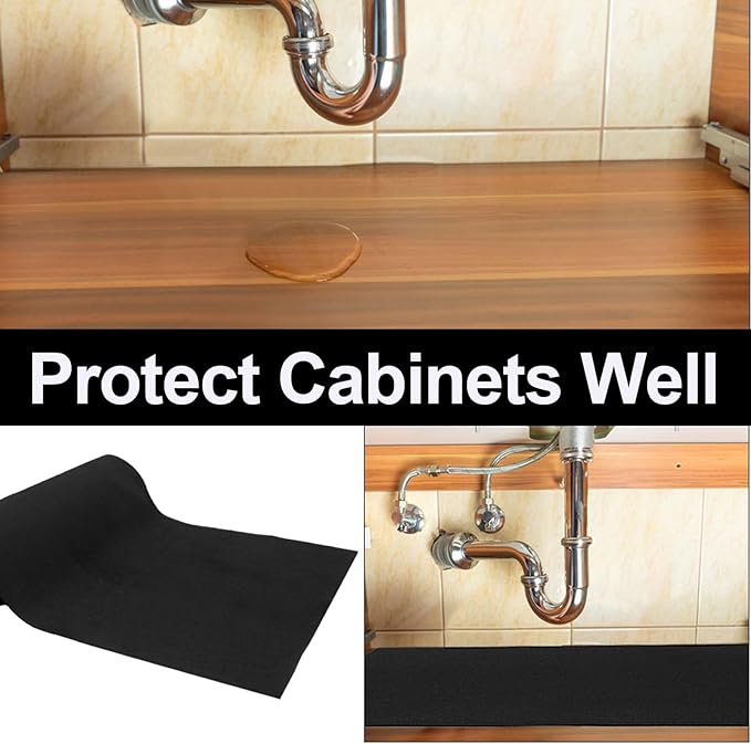 AiBOB Waterproof Under Sink Mat, Absorbent Quick Dry Sink Liners Protect Cabinets, Durable Shelf Liners, Slip Resistant and Non-Adhesive, 24X36, Pure Black