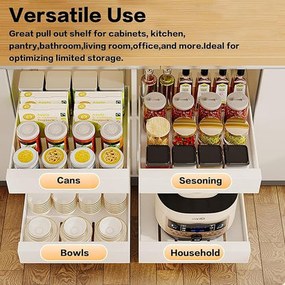 Pull Out Drawer for Cabinet 21in Deep,14" W x 21'' D x 3.1" H Carbon Steel Cabinet Drawers Slide Out, Pantry Storage Shelves with Nano Adhesive for Kitchen, Bathroom and Living Room