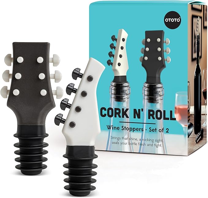 OTOTO Guitar Wine Stoppers Set - Wine Cork, Wine Cap - Unique Kitchen Gadgets, Cooking Gifts for Women, Kitchen Essentials, Kitchen Utensils, Funny Gift, Kitchen Accessories - (Cork n' Roll)