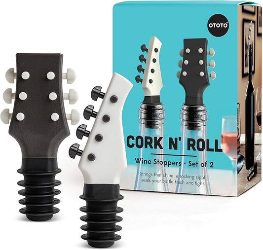 OTOTO Guitar Wine Stoppers Set - Wine Cork, Wine Cap - Unique Kitchen Gadgets, Cooking Gifts for Women, Kitchen Essentials, Kitchen Utensils, Funny Gift, Kitchen Accessories - (Cork n' Roll)