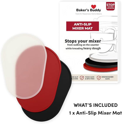 Baker's Buddy Anti-Slip Stand Mixer Mat for KitchenAid Select Bowl-Lift 5–8 Qt Mixers – Silicone Base Pad for Heavy Dough Kneading, Reduces Walking, Vibration & Noise, White/Transparent