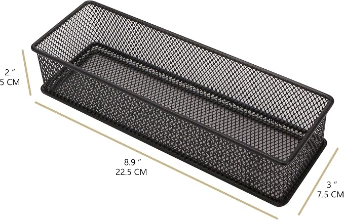 Annova Mesh Stackable Drawer Cabinet and Shelf Organizer Bins Storage Basket School Office Supply Holder Tray- Set of 2 (Black, 3x9x2 Inch)
