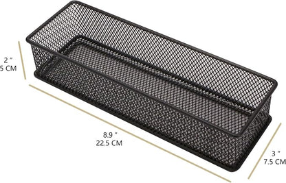 Annova Mesh Stackable Drawer Cabinet and Shelf Organizer Bins Storage Basket School Office Supply Holder Tray- Set of 2 (Black, 3x9x2 Inch)