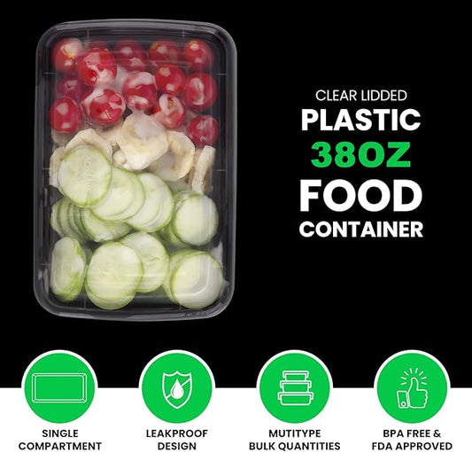 WGCC Meal Prep Containers [38OZ] Plastic Food Storage Containers With Lids,10-Pack Reusable To Go Containers, Disposable Food Prep Container, BPA-free, Stackable, Microwave/Dishwasher/Freezer Safe