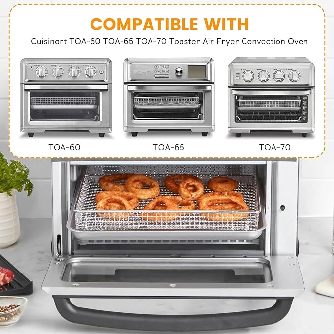 Air Fryer Basket Tray Replacement 2Pack for Cuisinart TOA-60 TOA-65 TOA-70, 2pcs 12.4 * 11'' Mesh Steel Basket Wire Rack Accessories, Dishwasher Safe