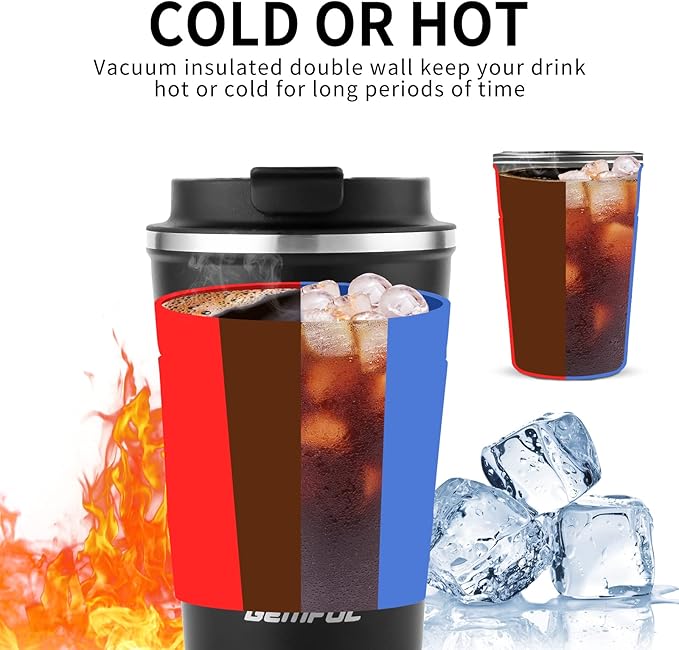 GEMFUL Leak Proof Coffee Travel Mug with Lid 13 oz Insulated Vacuum Stainless Steel Coffee Tumbler Spill Proof for Hot Cold Drinks Car Office School Party Camping (2 Pack)