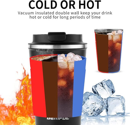 GEMFUL Leak Proof Coffee Travel Mug with Lid 13 oz Insulated Vacuum Stainless Steel Coffee Tumbler Spill Proof for Hot Cold Drinks Car Office School Party Camping (2 Pack)