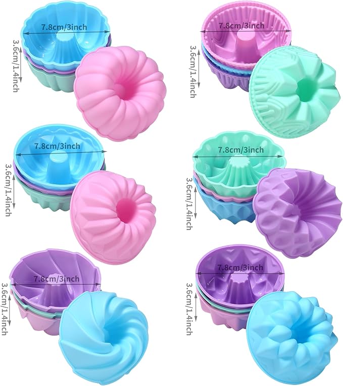 To encounter 24Pack Silicone Molds, Nonstick 3 inches Donut Mold, Silicone Baking Cups, Donut Pan, Muffin, Jello, Bagel Pan, Oven- Microwave- Dishwasher Safe
