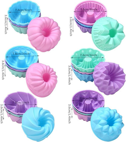 To encounter 24Pack Silicone Molds, Nonstick 3 inches Donut Mold, Silicone Baking Cups, Donut Pan, Muffin, Jello, Bagel Pan, Oven- Microwave- Dishwasher Safe
