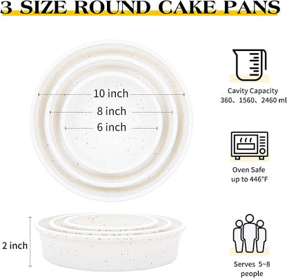 6 8 10 inch Silicone Round Cake Pans with Metal Reinforced Frame, Nonstick Layer Cake Molds for Baking, BPA Free Set of 3 (Cream)