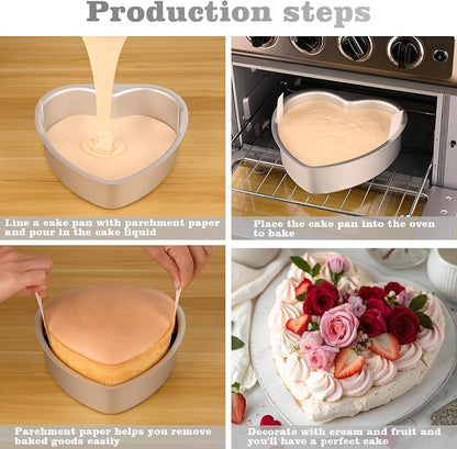 HUAKENER 8 Inch Heart Cake Pan, Set of 2 Heart Shaped Cake Pans with 60 Pieces Parchment Paper, Non-stick Cake Baking Pans for Kitchen Birthday Wedding