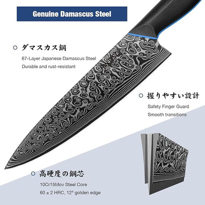 FINTISO Chef Knife 8 inch, 67-Layer Japanese Damascus Steel Kitchen Knife, Sharp Knife with G10 Handle, Professional Cooking Knives for Home and Kitchen