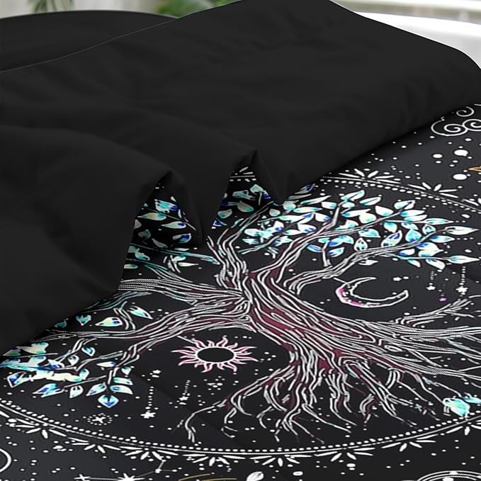 Pamnest Comforter Set King Size, Trippy Hippie Tree of Life 7 Pcs Bedding for Kids and Adults, Sun and Moon Bohemian Bed Sheet Sets with Fitted Sheet 2 Pillowcase & 2 Sham for Bedroom Bed Decor