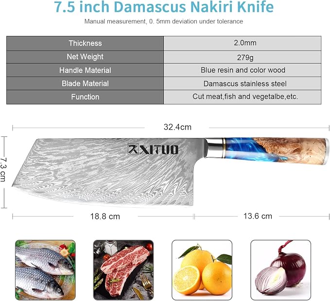 XITUO 7-Inch Vegetable Cleaver Knife – Japanese Style VG10 Damascus Steel Core Forged Blade, Professional Kitchen Knife with Sheath & Case