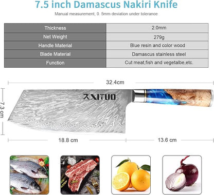 XITUO 7-Inch Vegetable Cleaver Knife – Japanese Style VG10 Damascus Steel Core Forged Blade, Professional Kitchen Knife with Sheath & Case