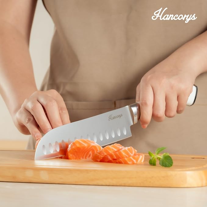 Knife Set, 15 Pcs Kitchen Knife Block Set, Enduring Ultra Sharp High Carbon German Stainless Steel Chef Knives Set with Built-In Sharpener, Full Tang Ergonomic Handle, White