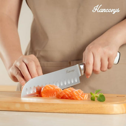 Knife Set, 15 Pcs Kitchen Knife Block Set, Enduring Ultra Sharp High Carbon German Stainless Steel Chef Knives Set with Built-In Sharpener, Full Tang Ergonomic Handle, White