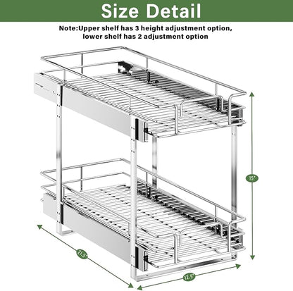 LOVMOR 2 Tier Individual Pull Out Cabinet Organizer 12½" W x 21½" D, Slide Out Kitchen Cabinet Storage Sliding Shelves