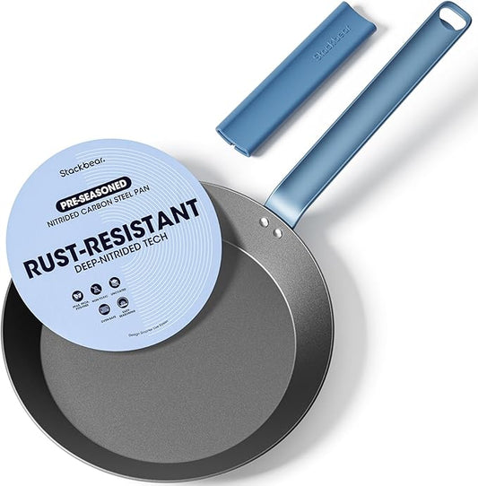 Carbon Steel Frying Pan 10 Inch, Nitrided Carbon Steel Skillet, Preseasoned Rust Resistant Cooking Pan, Induction & Oven Safe Professional Cookware