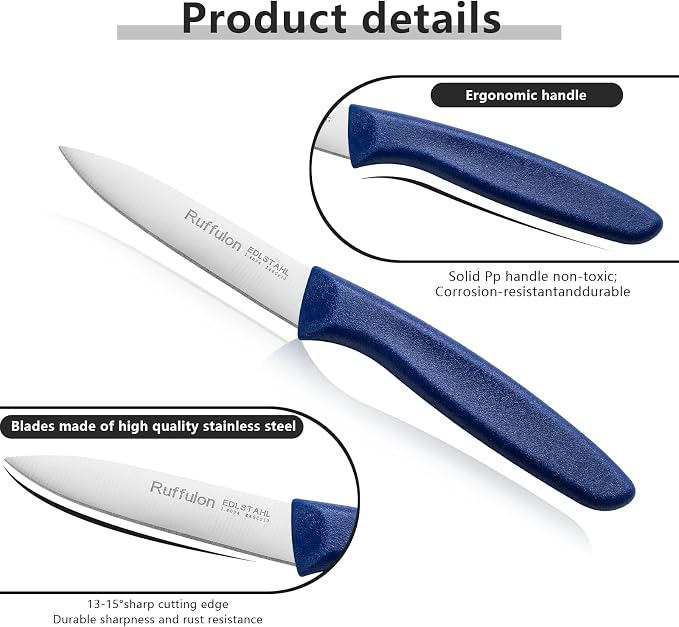 Paring Knife Fruit Knife Set (6 Pieces), Ultra Sharp Stainless Steel Vegetable and Fruit Knife with PP Plastic Ergonomic Handle for Cutting Fruits and Vegetables,Blue/Yellow/Green