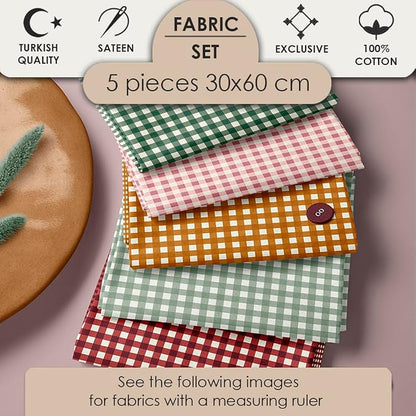 Cotton Patchwork Quilting Fabric Panel – 155×100 cm, 100% Cotton, Made in Türkiye (PRT_KUP 01-001) (Classic Gingham, 5 pcs (23.6x11.8 inc))